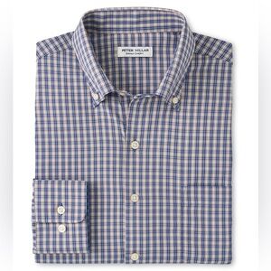 Peter Millar Galaxy Blue Prairie Performance Twill Sport Shirt Button Down Plaid